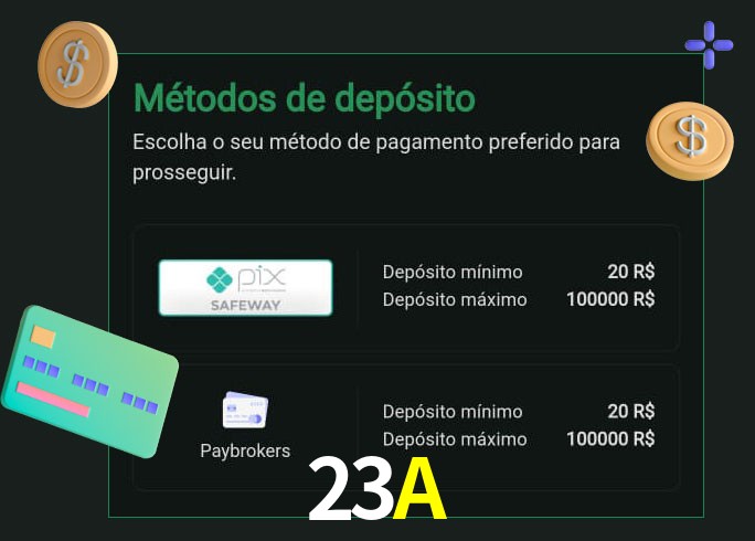 O cassino 23A oferece uma grande variedade de métodos de pagamento